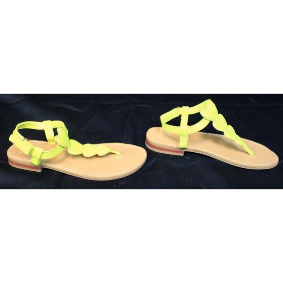 Gymboree Bright Ideas Neon Yellow Sandals sz 11 Puff Heart T-Shape Summer Beach - Picture 3 of 7